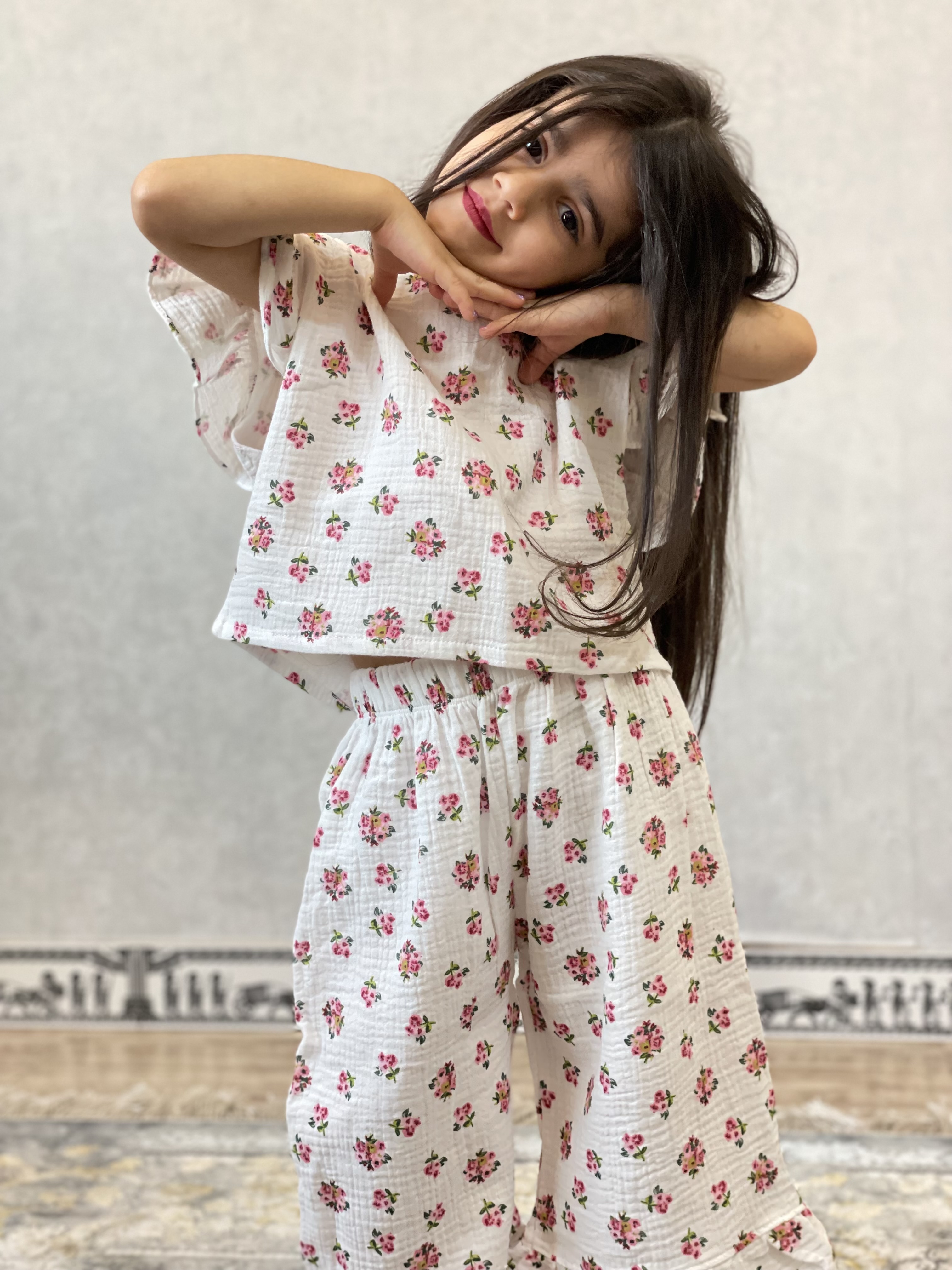 ست کراپ و شلوار موسلینی ۳ الی ۸ سال