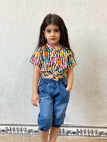 شومیز نخی و شلوارک لی کاغذی دخترانه